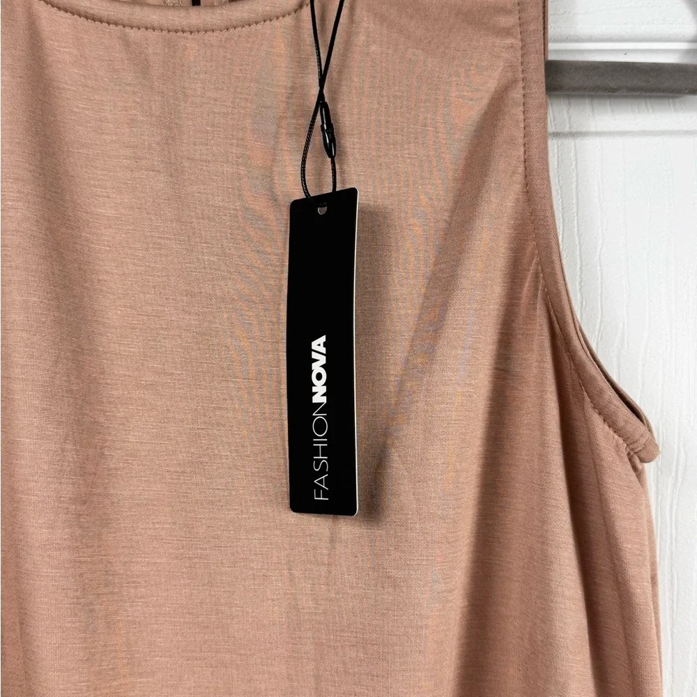 Fashion Nova Nude Wide Leg Jumpsuit Medium Stretch Drawstring Pockets - Picture 8 of 11